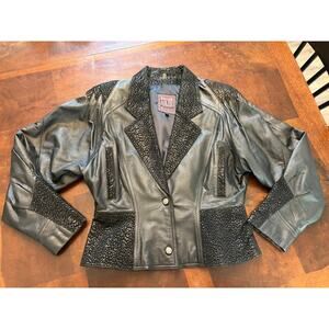 Vintage Adler Black Leather Snake Embossed Jacket Size S Punk Y2K